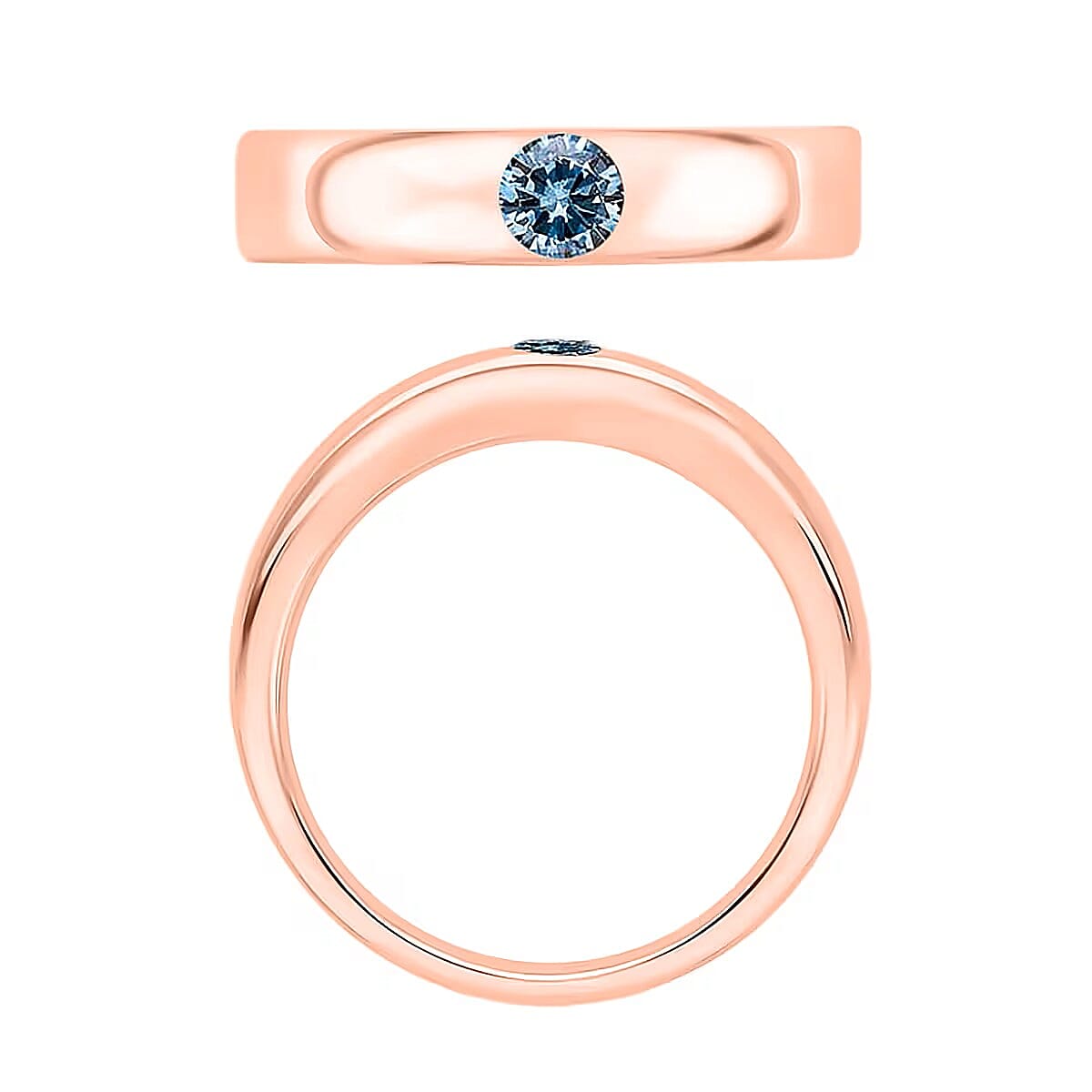 Luxuriant Lab Grown Blue Diamond IR VS 0.25 ctw Mens Ring in Vermeil Rose Gold Over Sterling Silver (Size 12.0) image number 4