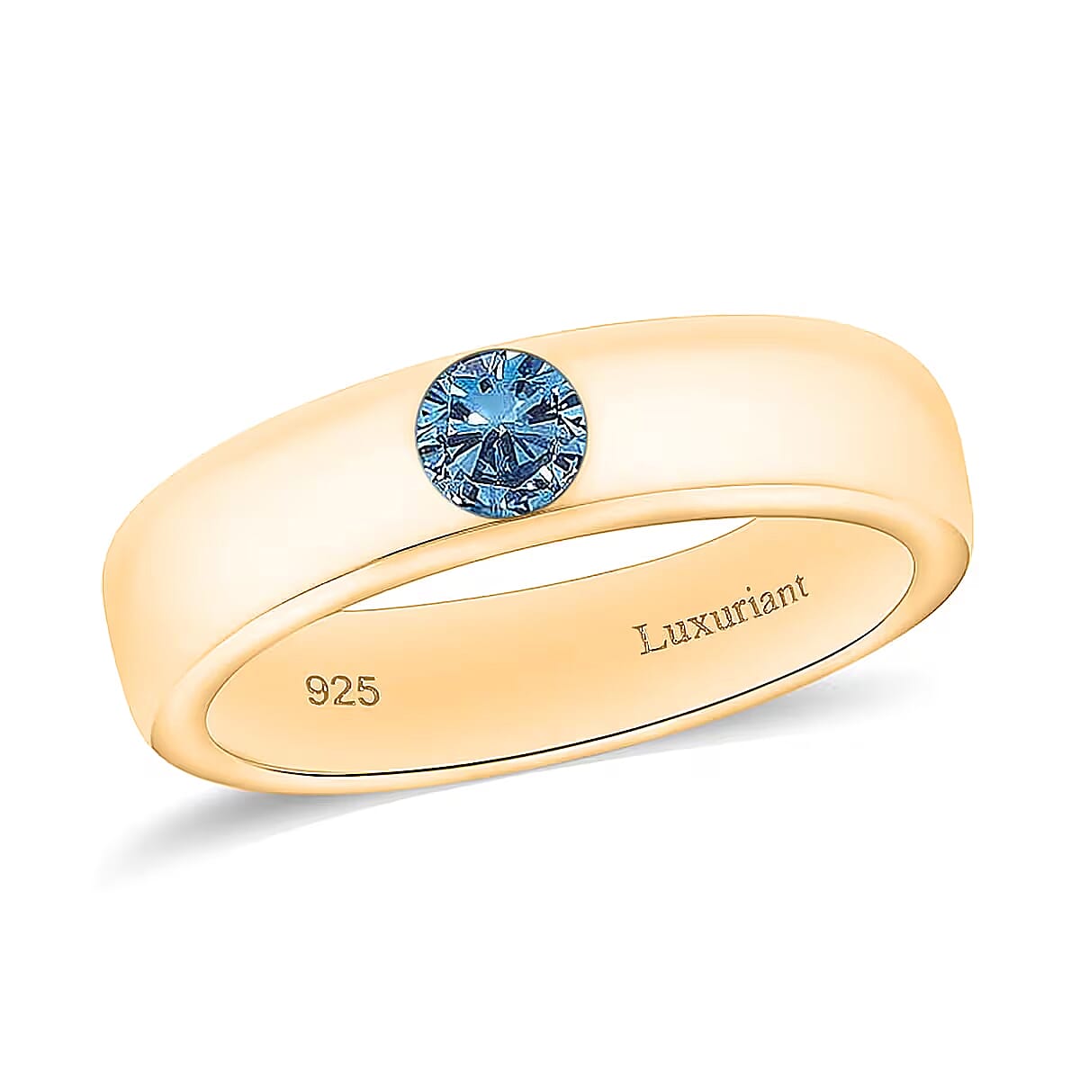 Luxuriant Lab Grown Blue Diamond IR VS 0.25 ctw Mens Ring in Vermeil Yellow Gold Over Sterling Silver (Size 13.5) image number 0