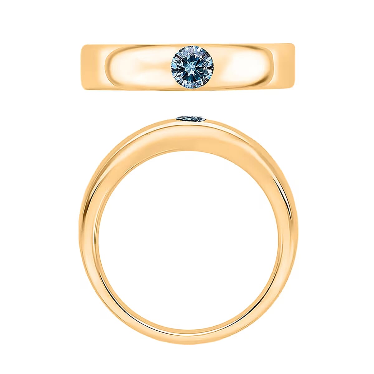 Luxuriant Lab Grown Blue Diamond IR VS 0.25 ctw Mens Ring in Vermeil Yellow Gold Over Sterling Silver (Size 13.5) image number 4