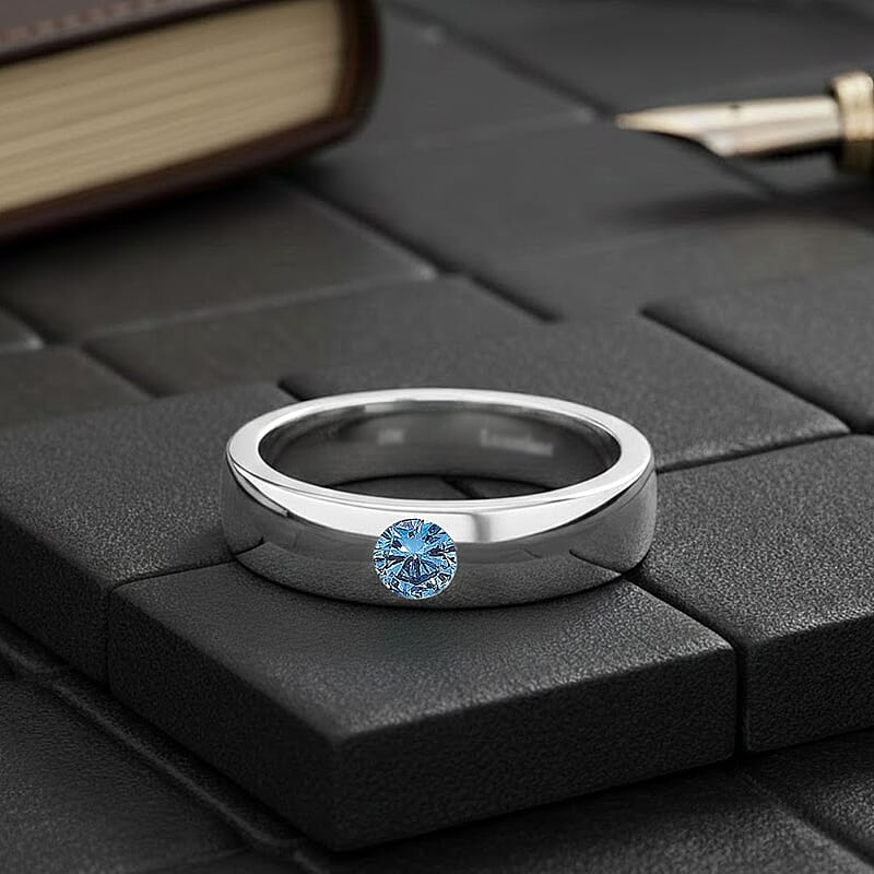Luxuriant Lab Grown Blue Diamond IR VS 0.25 ctw Mens Ring in 10K White Gold (Size 11.0) 5 Grams