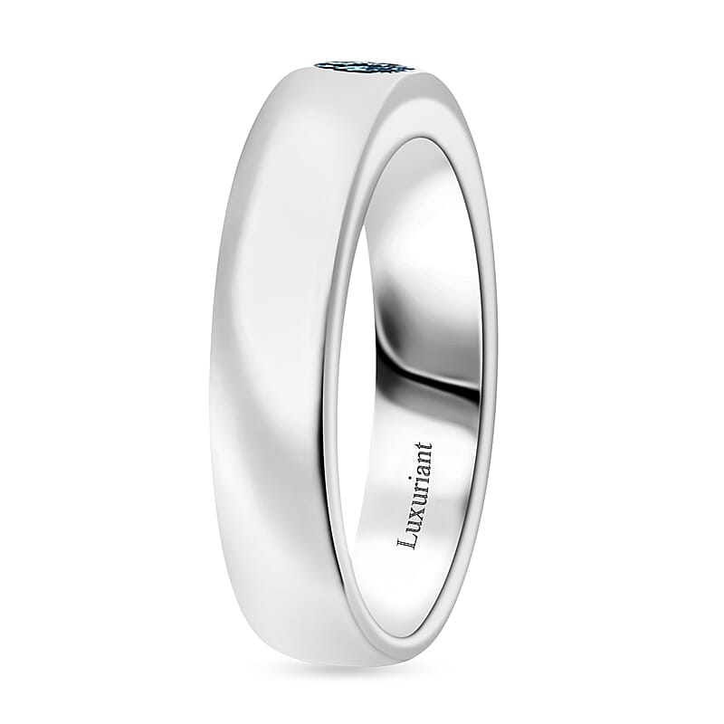 Luxuriant Lab Grown Blue Diamond IR VS 0.25 ctw Mens Ring in 10K White Gold (Size 11.0) 5 Grams