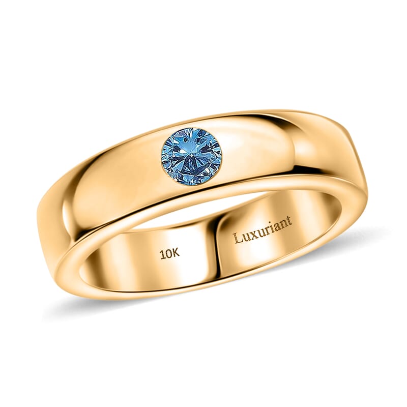 Luxuriant Lab Grown Blue Diamond IR VS 0.25 ctw Mens Ring in 10K Yellow Gold (Size 10.0) 5 Grams