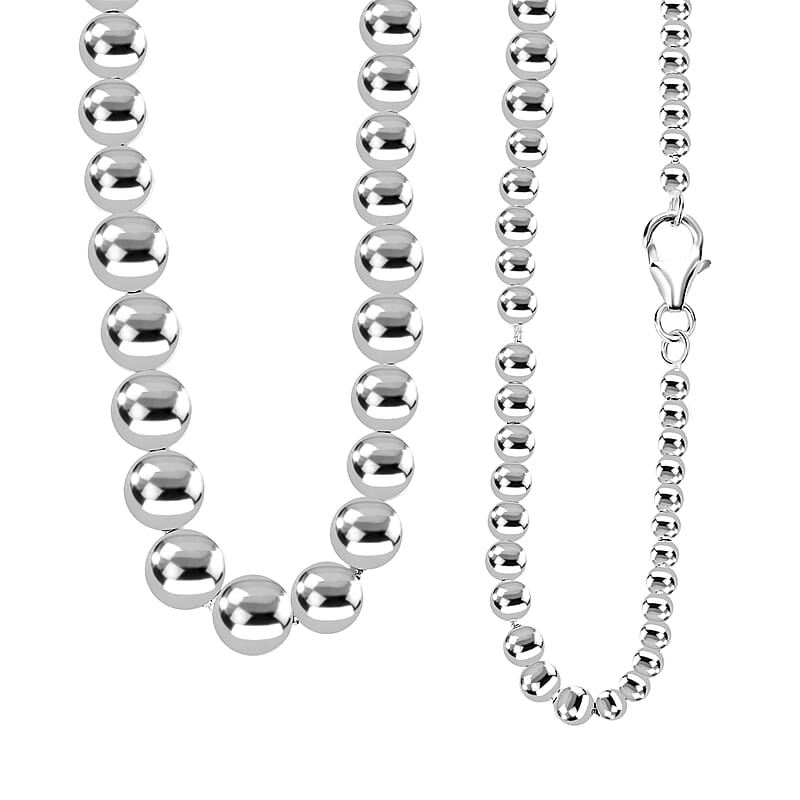 D'Joy Beaded Graduated Necklace in Sterling Silver 25.75 Grams 20 Inches