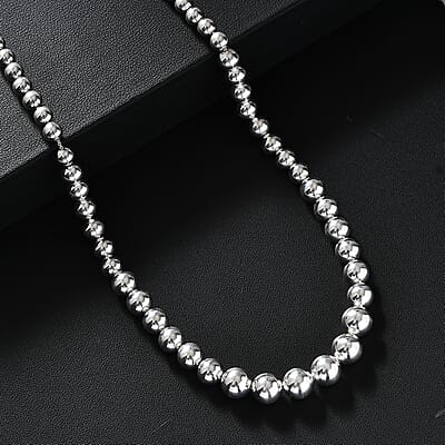 D'Joy Beaded Graduated Necklace in Sterling Silver 25.75 Grams 20 Inches