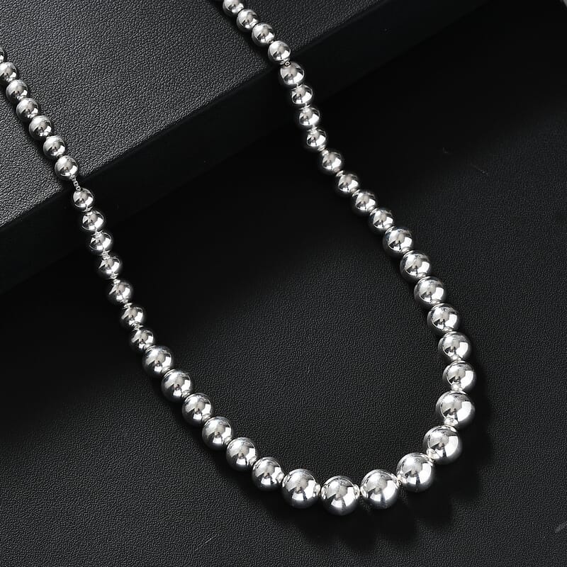 D'Joy Beaded Graduated Necklace in Sterling Silver 25.75 Grams 20 Inches