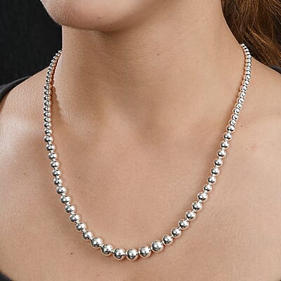 D'Joy Beaded Graduated Necklace in Sterling Silver 25.75 Grams 20 Inches