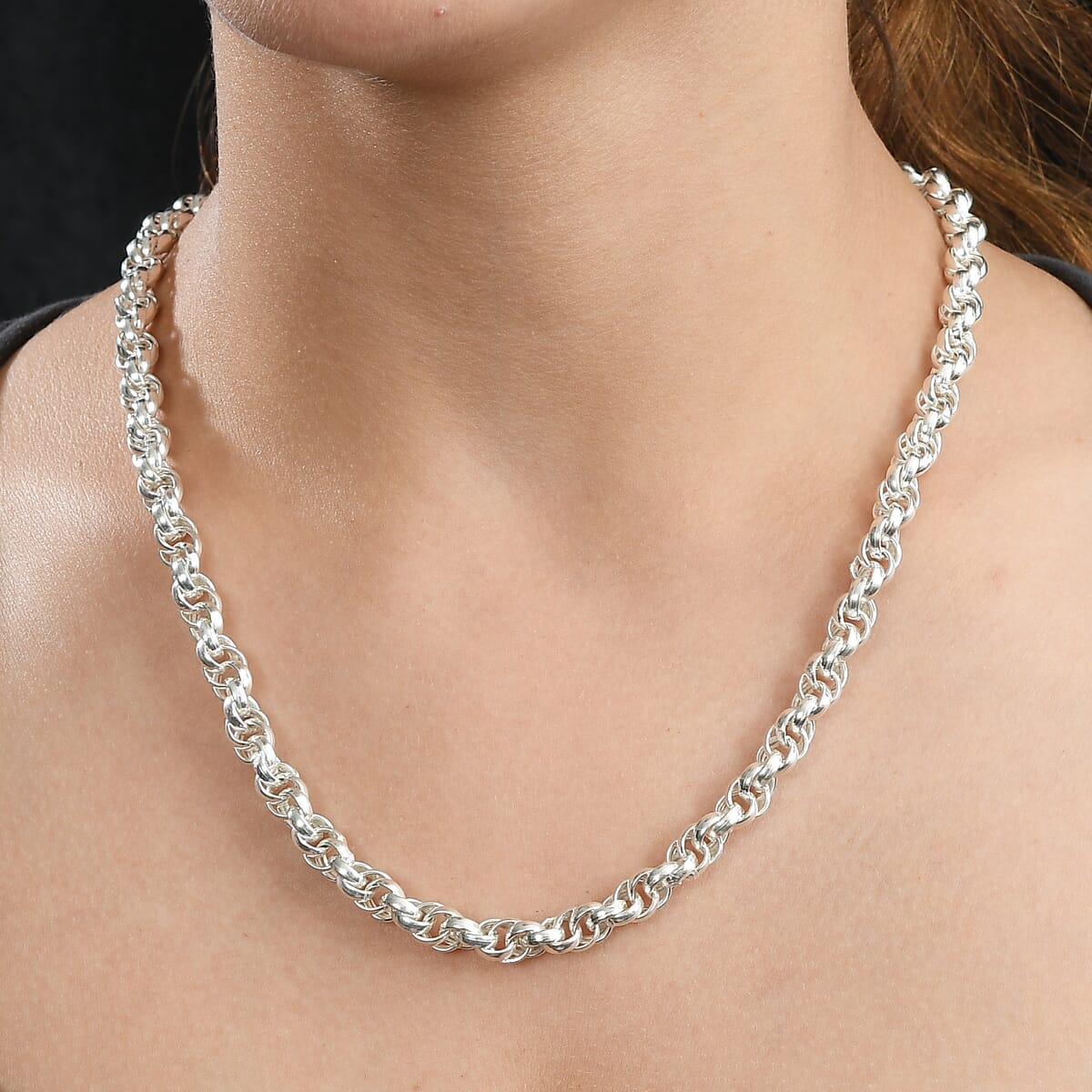 D’Joy Fancy Oval Link Infinity Twist  Chain Necklace in Sterling Silver 27.5 Grams 20 Inches image number 2