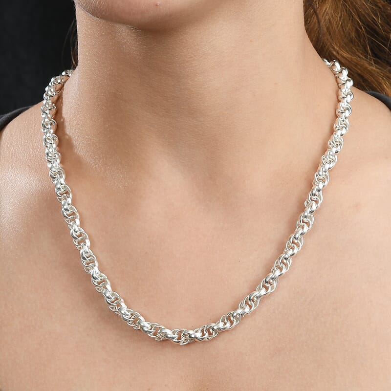 D'Joy Fancy Oval Link Infinity Twist Chain Necklace in Sterling Silver 28.61 Grams 20 Inches