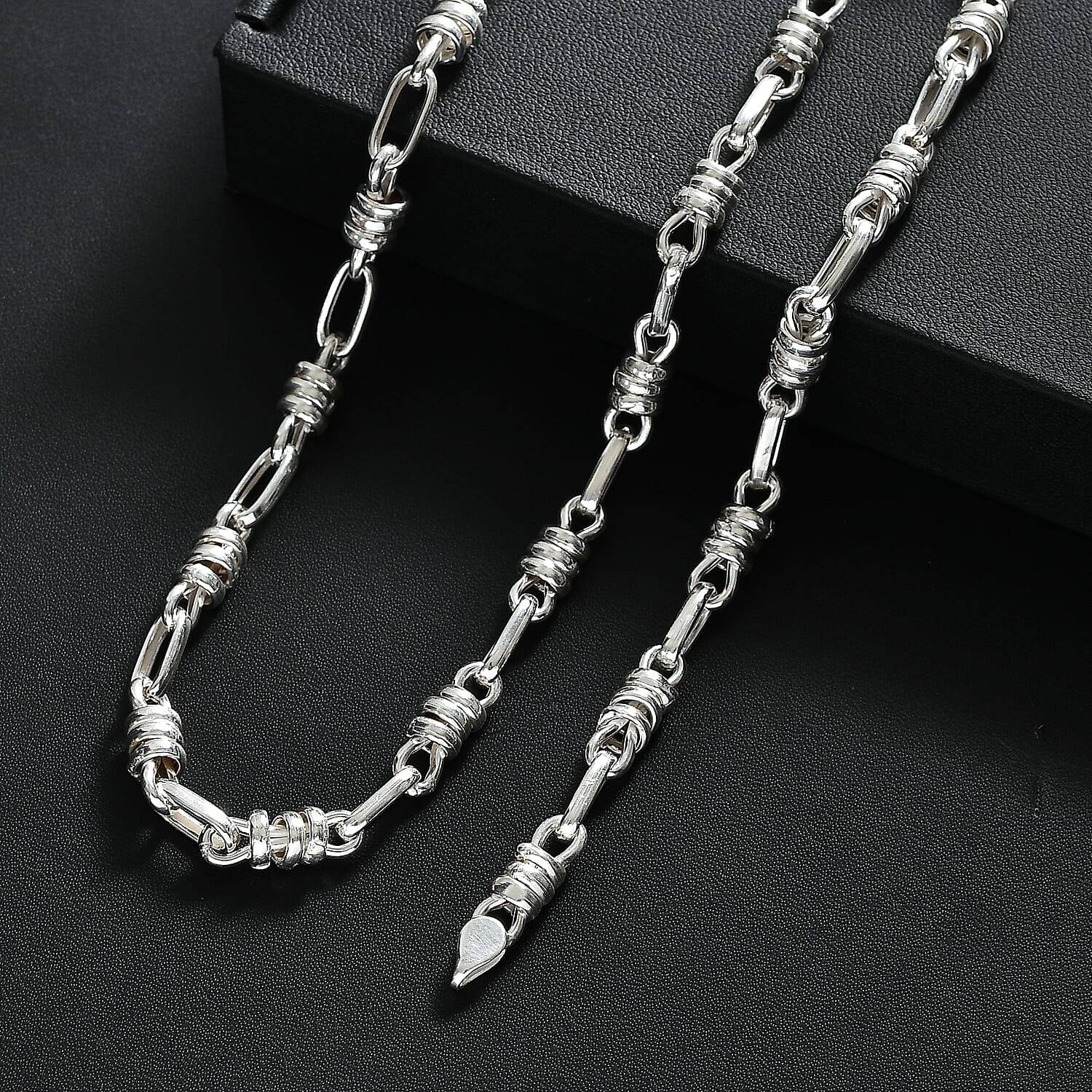 D'Joy Fancy Knotted Bond Chain Necklace in Sterling Silver 19 Grams 20 Inches