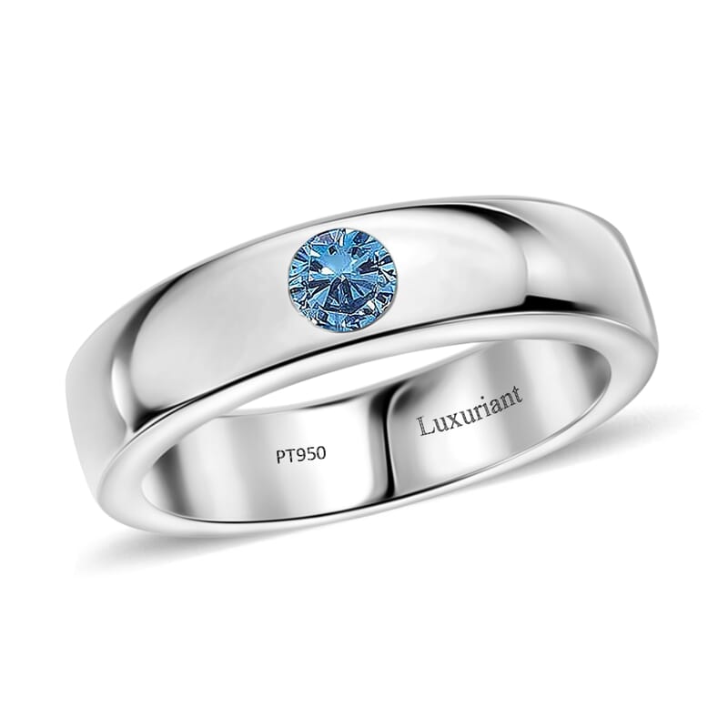 Luxuriant Lab Grown Blue Diamond IR VS 0.25 ctw Mens Ring in 950 Platinum (Size 11.0) 7 Grams