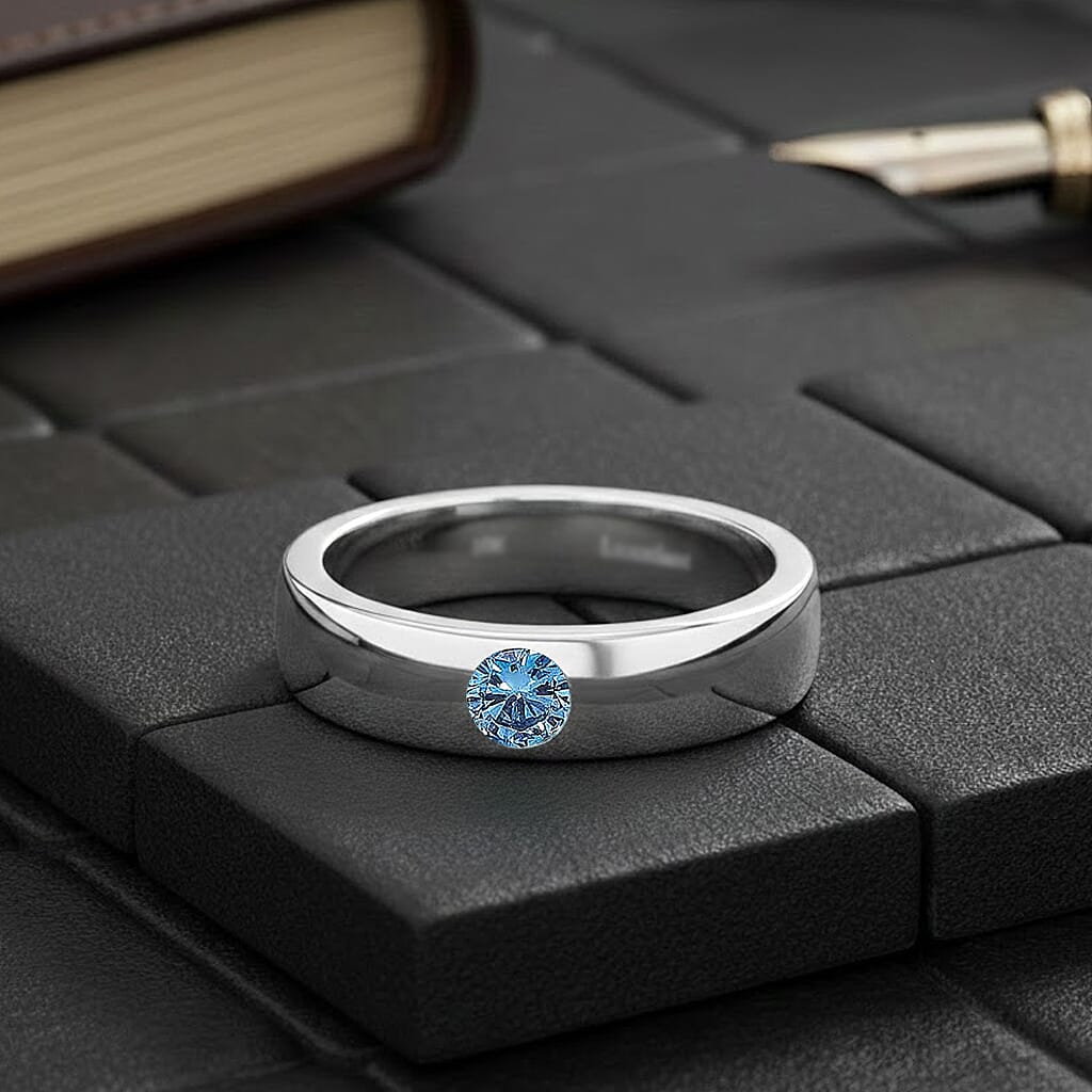 Luxuriant Lab Grown Blue Diamond IR VS 0.25 ctw Mens Ring in 950 Platinum (Size 11.0) 7 Grams (Del. in 10-12 Days)