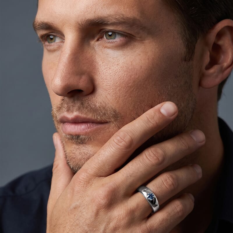 Luxuriant Lab Grown Blue Diamond IR VS 0.25 ctw Mens Ring in 950 Platinum (Size 11.0) 7 Grams