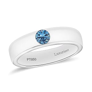 Luxuriant Lab Grown Blue Diamond IR VS 0.25 ctw Mens Ring in 950 Platinum (Size 9.0) 7 Grams