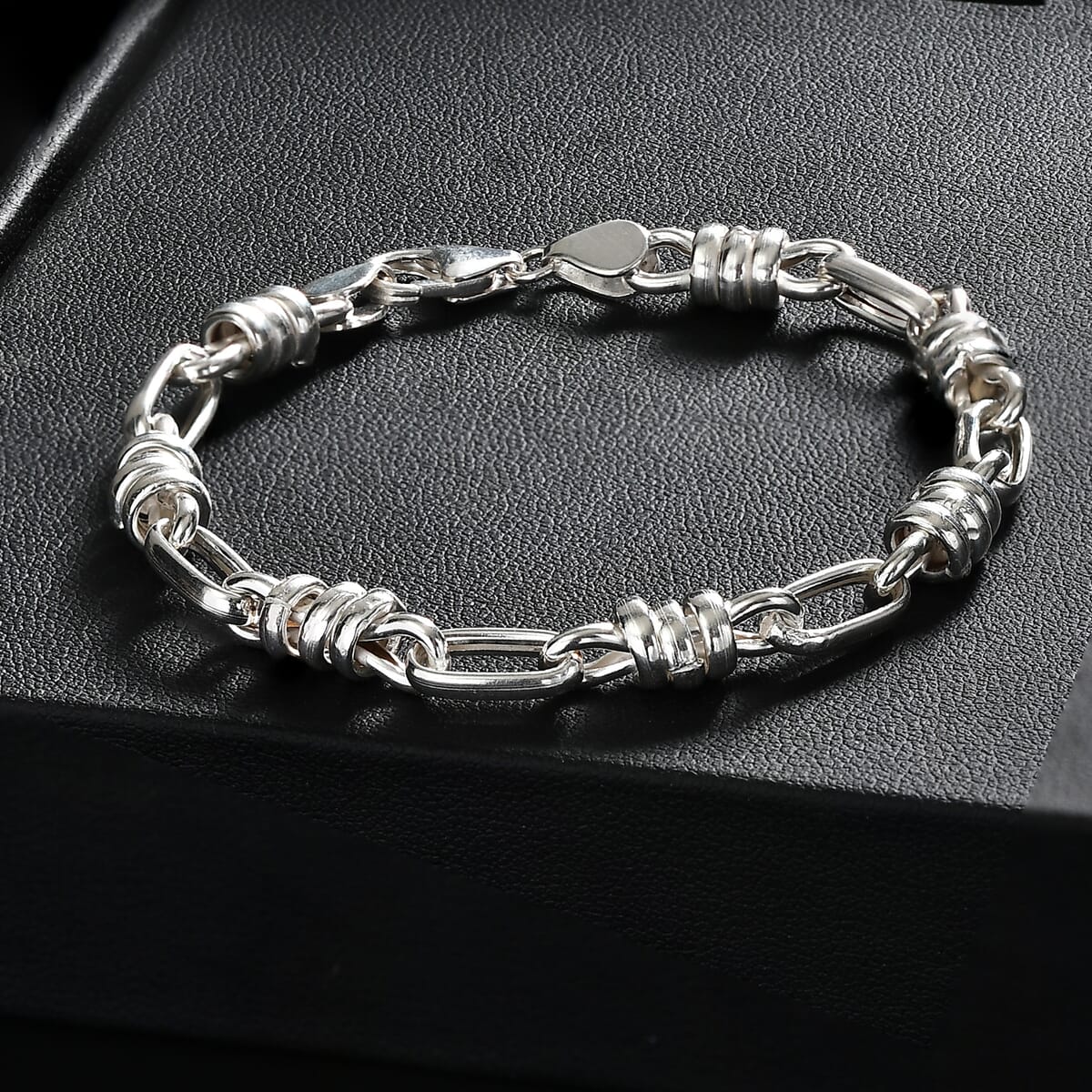 D’joy Sterling Silver Fancy Knotted Bond Chain Bracelet (7.25 In) 9 Grams image number 1