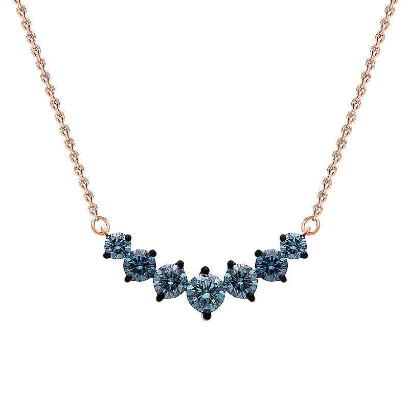 Luxuriant Lab Grown Blue Diamond (IR) VS 1.00 ctw Necklace in 18K Vermeil Rose Gold Over Sterling Silver 20 Inches