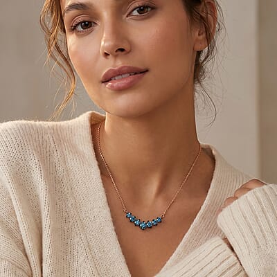 Luxuriant Lab Grown Blue Diamond (IR) VS 1.00 ctw Necklace in 18K Vermeil Rose Gold Over Sterling Silver 20 Inches