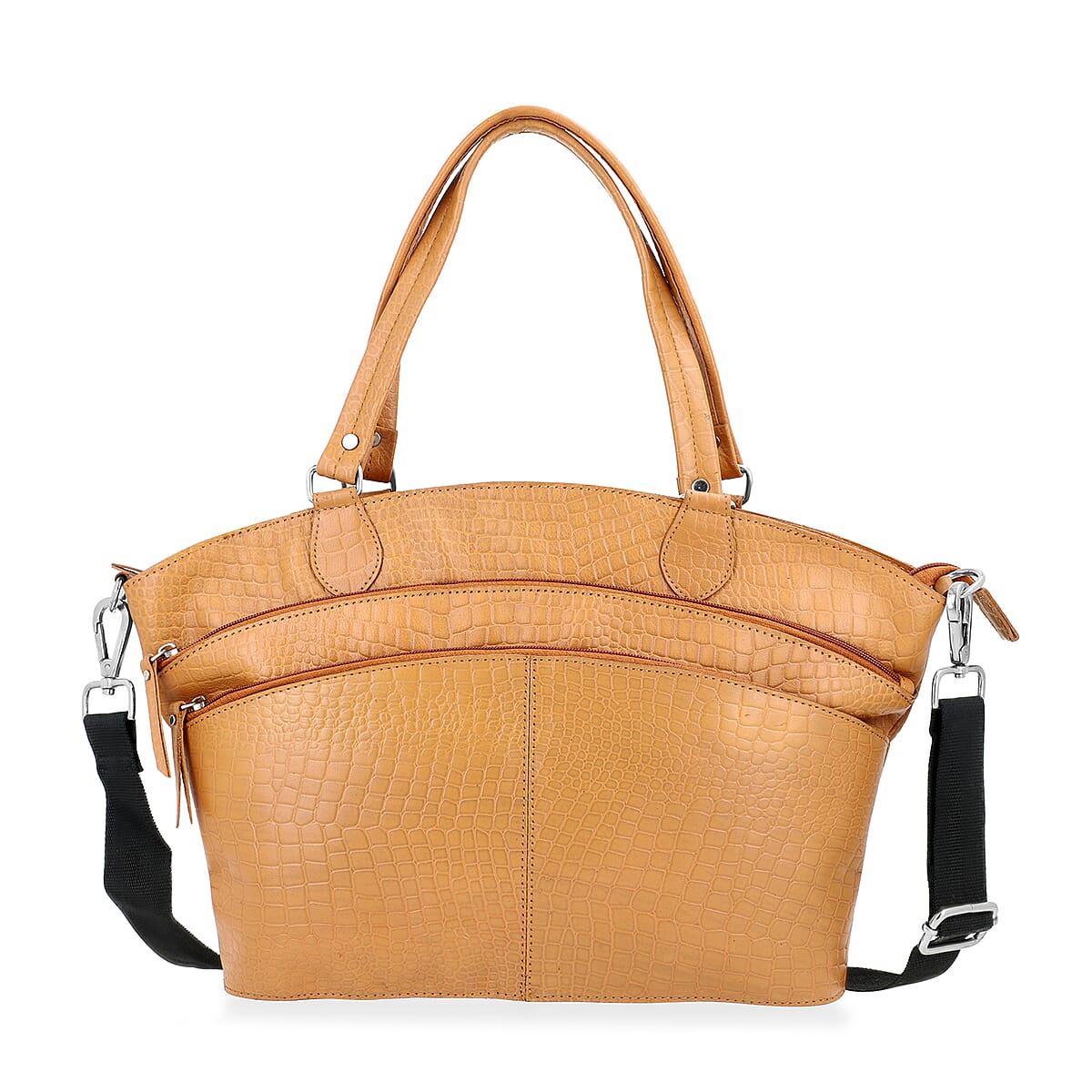 La Marey Tan Genuine Leather Tote Bag with Front Two Zip Pocket image number 0