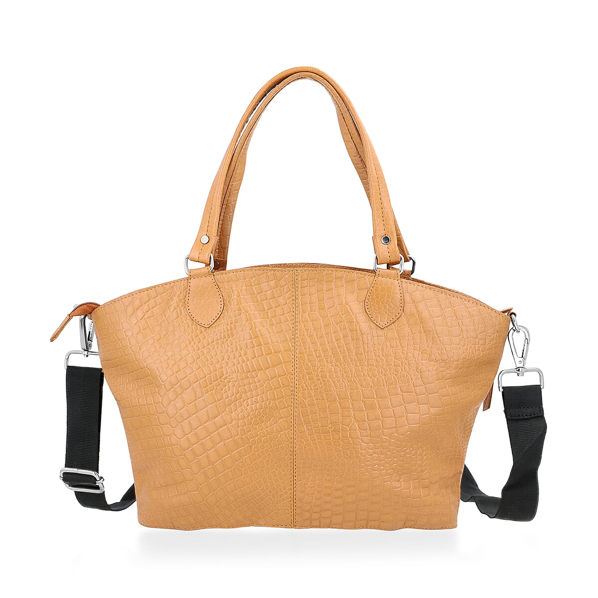 La Marey Tan Genuine Leather Tote Bag with Front Two Zip Pocket image number 4