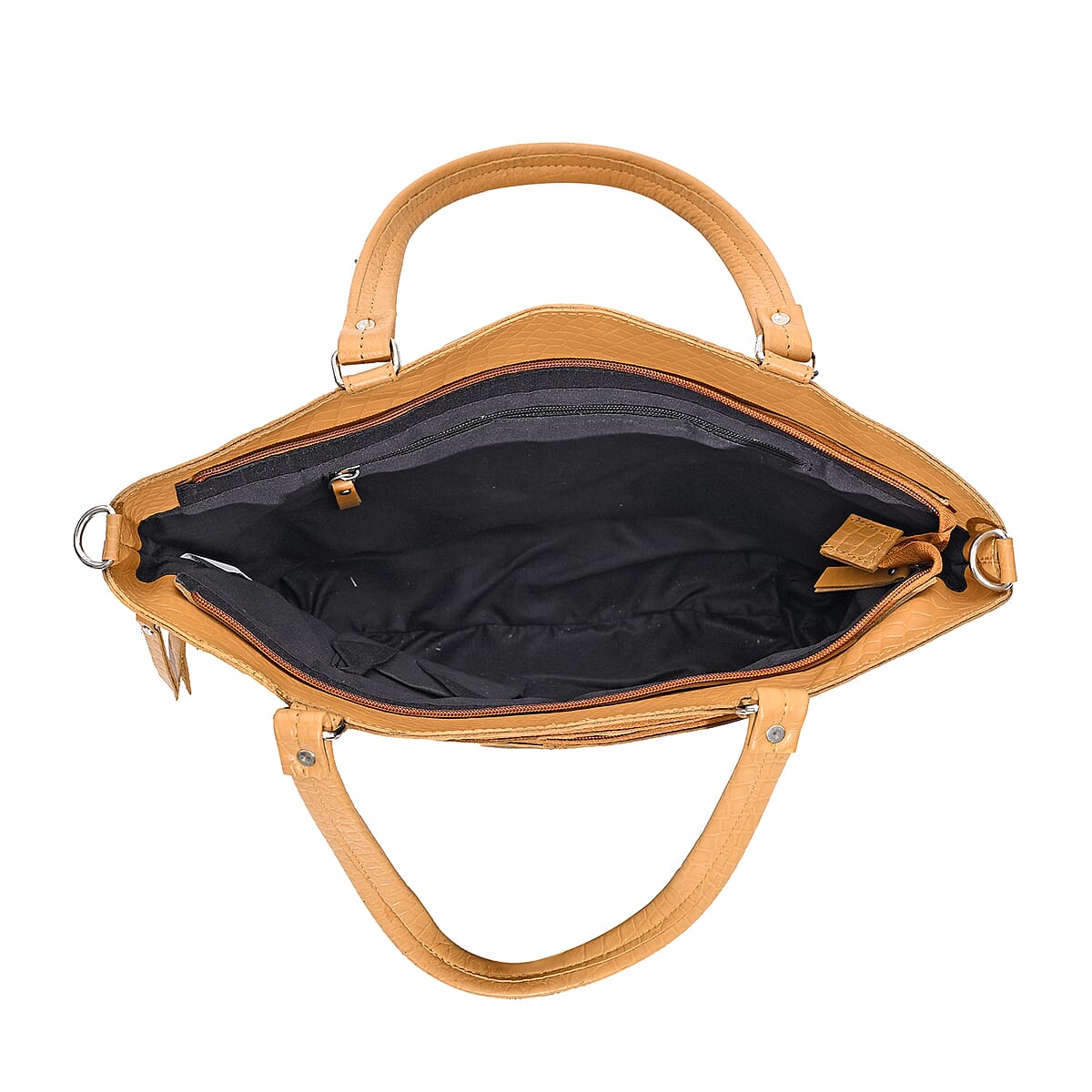 La Marey Tan Genuine Leather Tote Bag with Front Two Zip Pocket image number 7