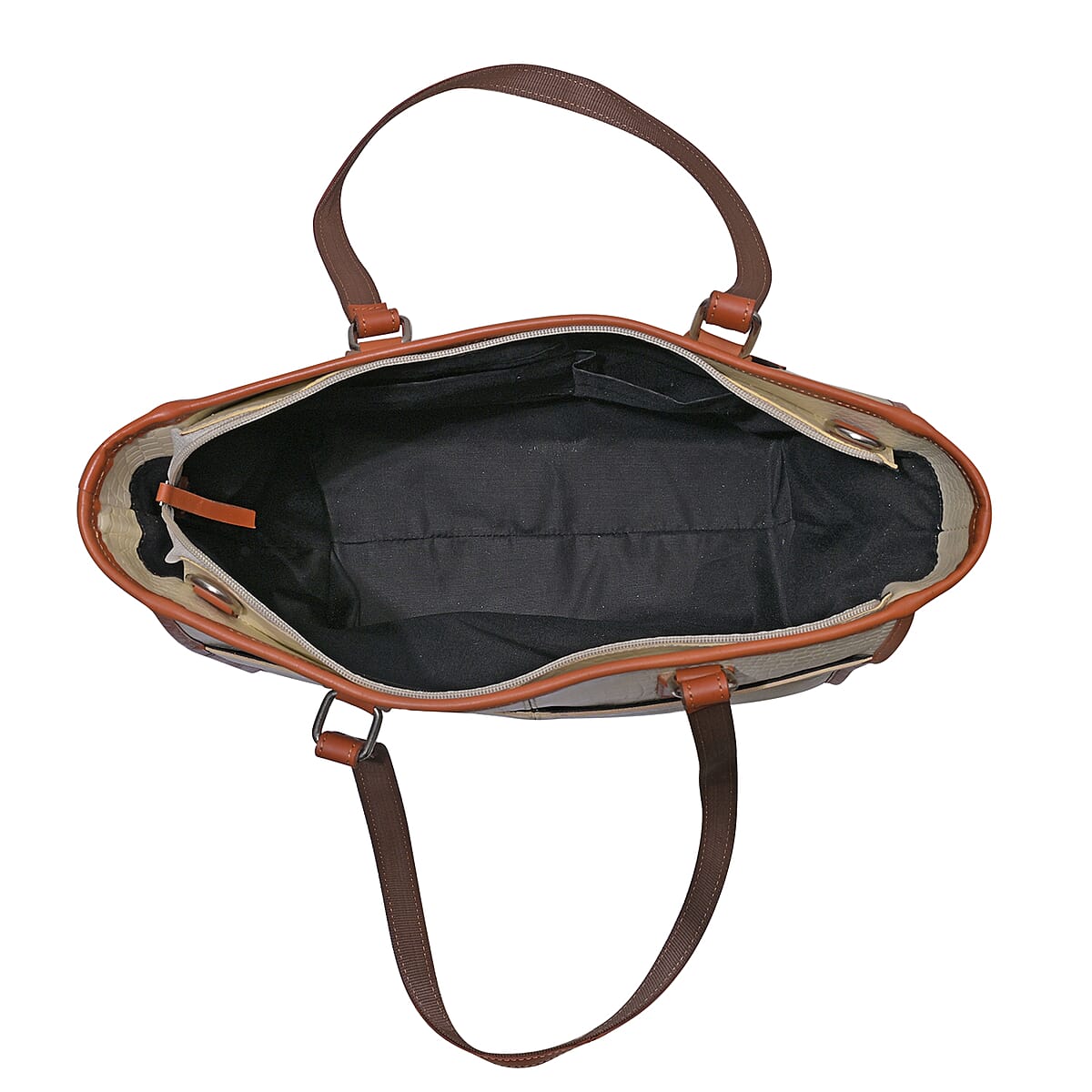 La Marey Beige & Tan Genuine Leather Tote Bag with Front Pocket image number 6