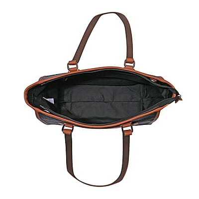 La Marey Black & Tan Genuine Leather Tote Bag with Front Pocket