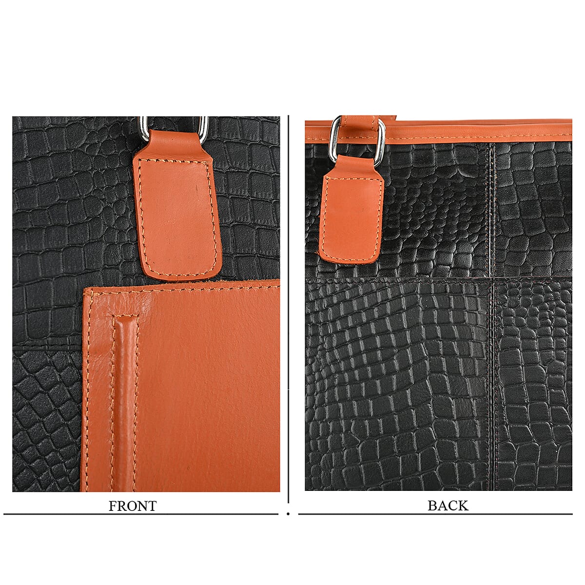 La Marey Black & Tan Genuine Leather Tote Bag with Front Pocket  image number 7