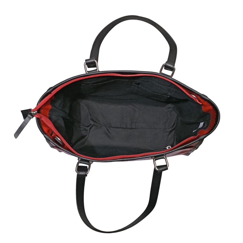 La Marey Red & Black Genuine Leather Tote Bag with Front Pocket