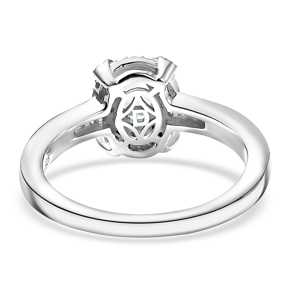 D'Joy Santa Maria Aquamarine, Blue and White Diamond 0.75 ctw Ocean Bloom Ring in Rhodium Over Sterling Silver (Size 10.0)  image number 4