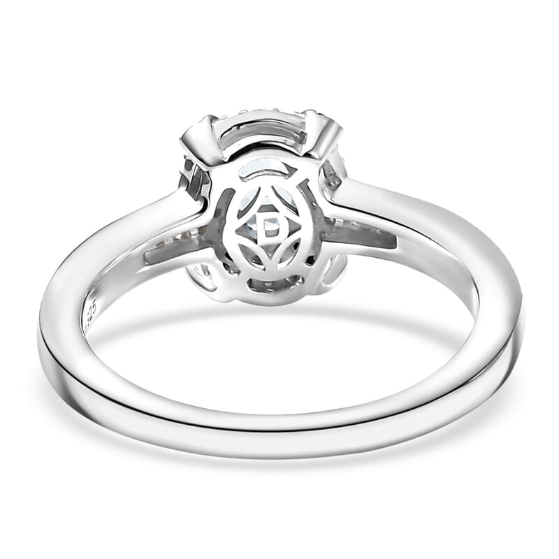D'Joy Santa Maria Aquamarine, Blue Diamond, Diamond Ring in Rhodium Over Sterling Silver 0.75 ctw (Size 10.0)