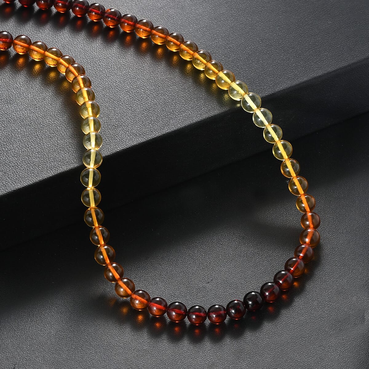 Shades of Amber Beaded Necklace in Rhodium Over Sterling Silver 20 Inches image number 1