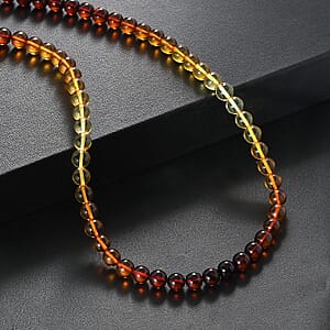 Shades of Amber Beaded Necklace in Rhodium Over Sterling Silver 20 Inches