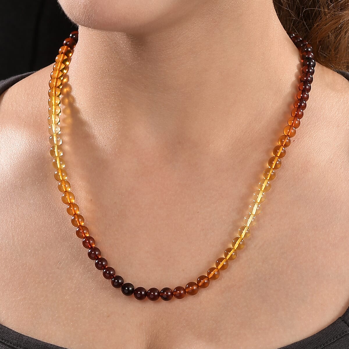 Shades of Amber Beaded Necklace in Rhodium Over Sterling Silver 20 Inches image number 2