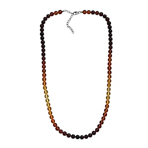 Shades of Amber Beaded Necklace in Rhodium Over Sterling Silver 20 Inches