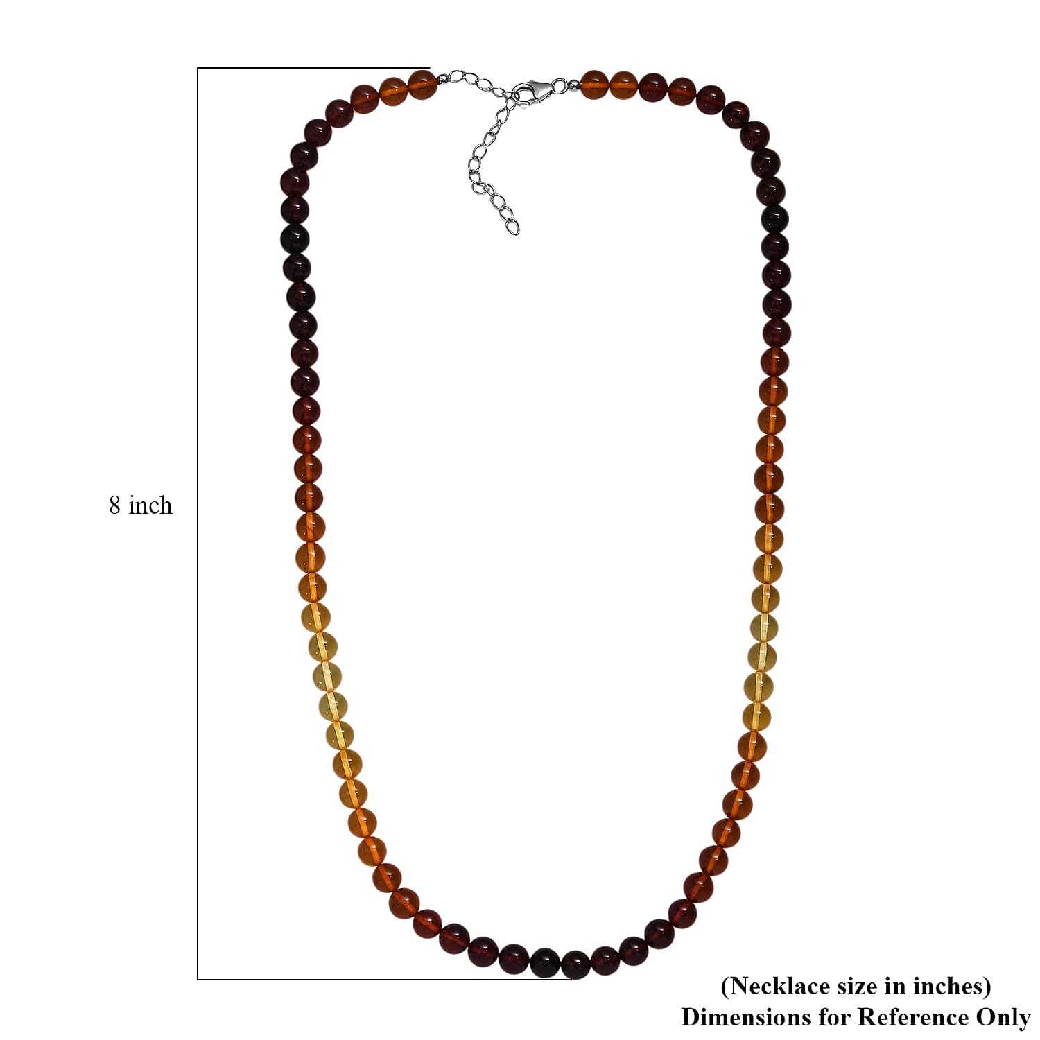 Shades of Amber Beaded Necklace in Rhodium Over Sterling Silver 20 Inches