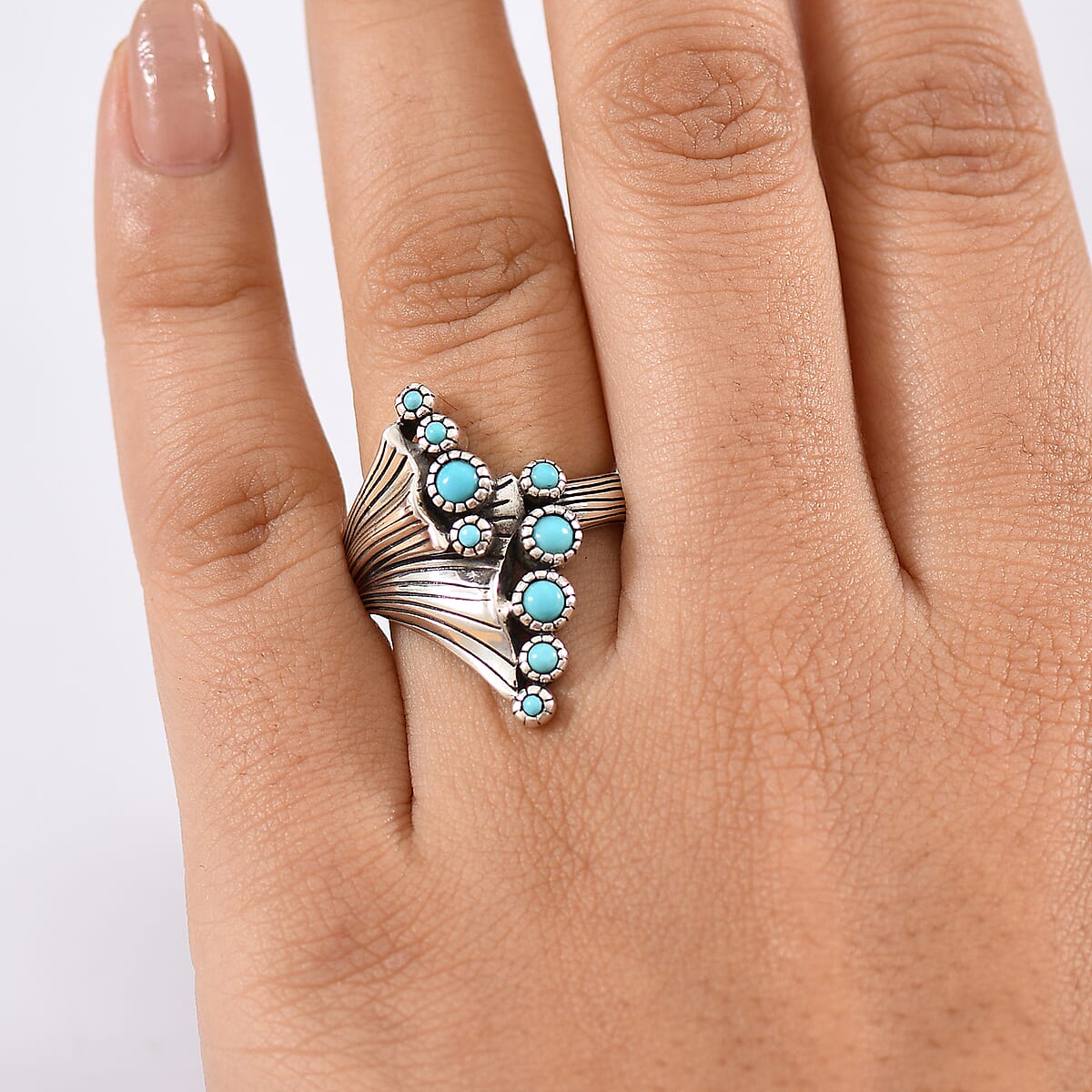 GP Capri Collection Artisan Crafted Premium Sleeping Beauty Turquoise 0.60 ctw Ring in Sterling Silver (Size 8.0) image number 2