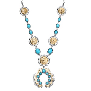 D'Joy Artisan Crafted Premium Sleeping Beauty Turquoise 5.20 ctw Native American Concho Necklace in 18K YG and Rhodium Over Sterling Silver 18 Inches