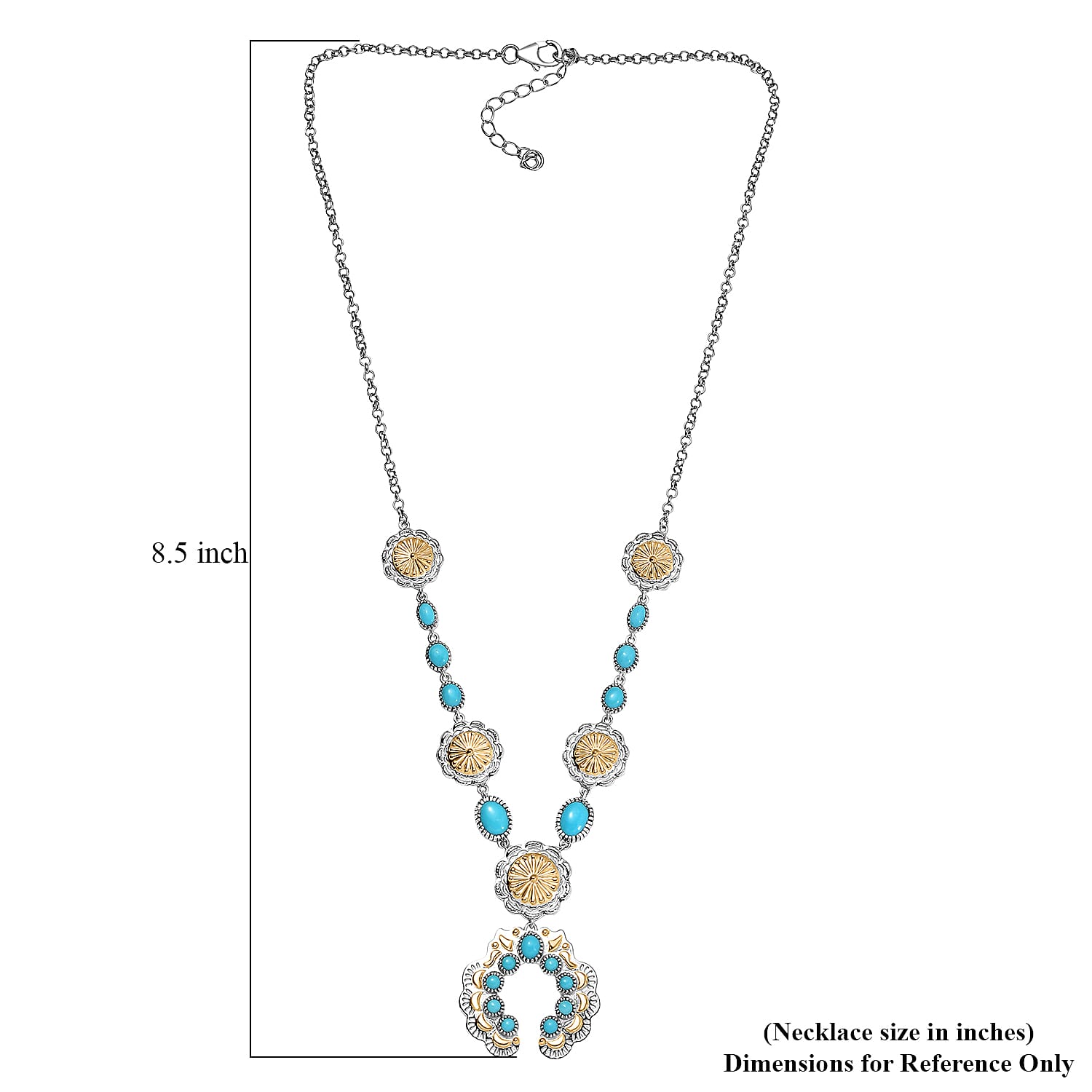 D'Joy Artisan Crafted Premium Sleeping Beauty Turquoise 5.20 ctw Native American Concho Necklace in 18K YG and Rhodium Over Sterling Silver 18 Inches