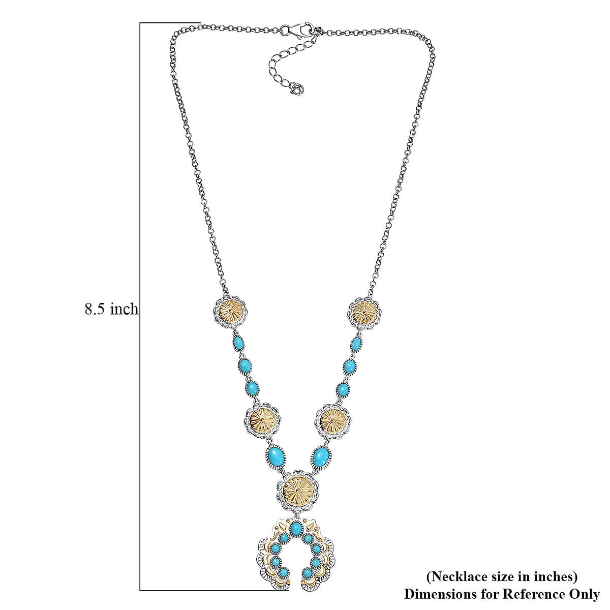 D'Joy Artisan Crafted Premium Sleeping Beauty Turquoise 5.20 ctw Native American Concho Necklace in 18K YG and Rhodium Over Sterling Silver 18 Inches image number 5