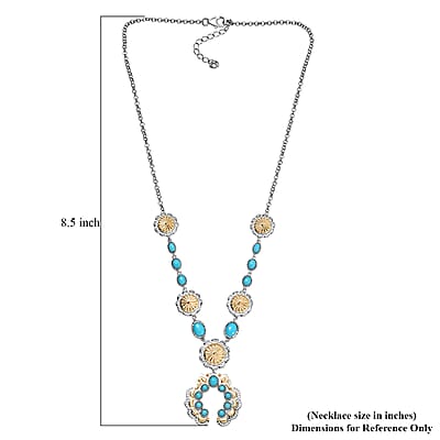 D'Joy Artisan Crafted Premium Sleeping Beauty Turquoise 5.20 ctw Native American Concho Necklace in 18K YG and Rhodium Over Sterling Silver 18 Inches