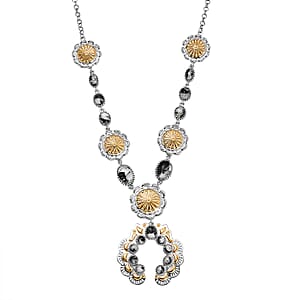 D'Joy Artisan Crafted White Buffalo 6.65 ctw Native American Concho Necklace in 18K YG and Rhodium Over Sterling Silver 18 Inches