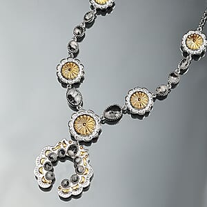 D'Joy Artisan Crafted White Buffalo 6.65 ctw Native American Concho Necklace in 18K YG and Rhodium Over Sterling Silver 18 Inches