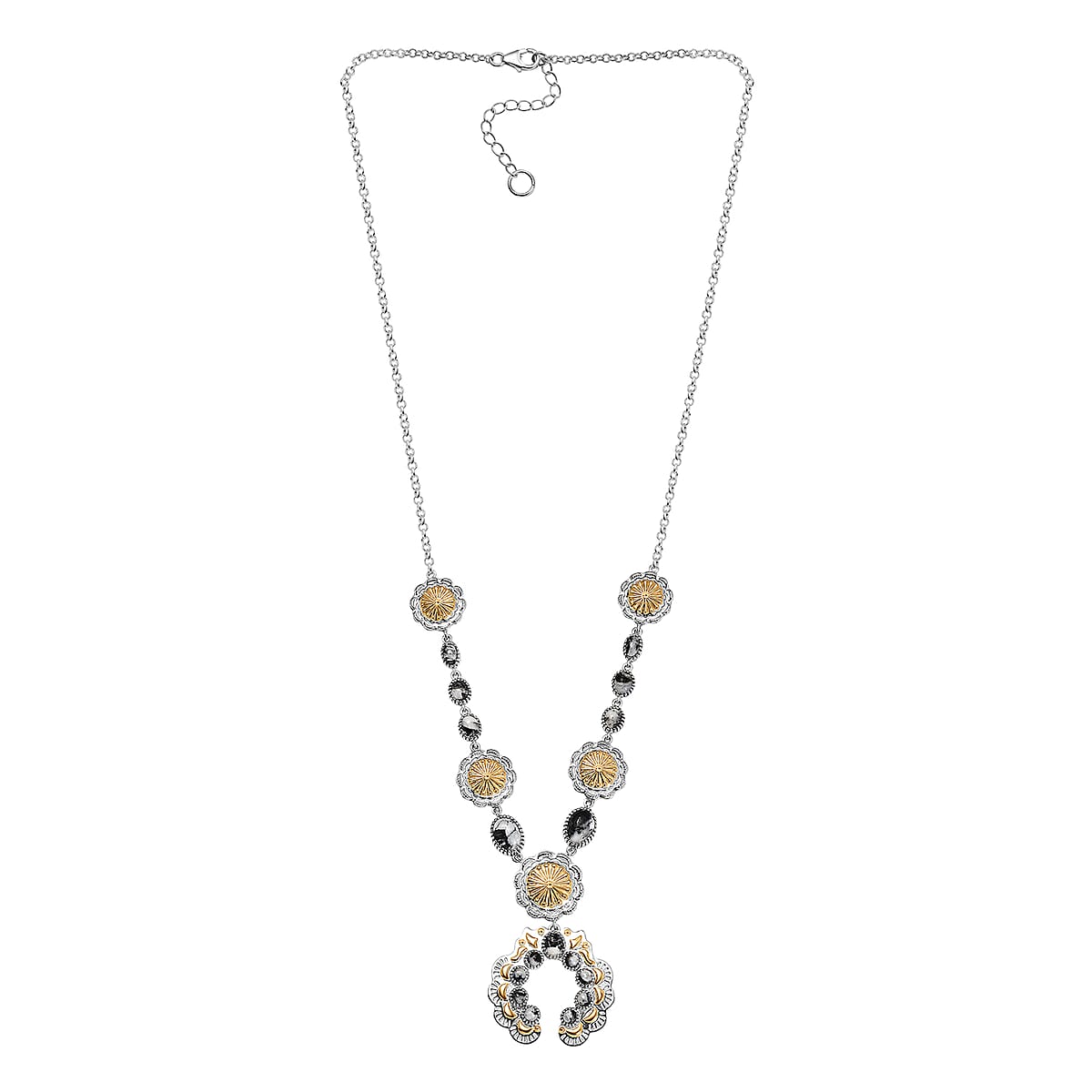 D'Joy Artisan Crafted White Buffalo 6.65 ctw Native American Concho Necklace in 18K YG and Rhodium Over Sterling Silver 18 Inches image number 3