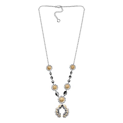 D'Joy Artisan Crafted White Buffalo 6.65 ctw Native American Concho Necklace in 18K YG and Rhodium Over Sterling Silver 18 Inches