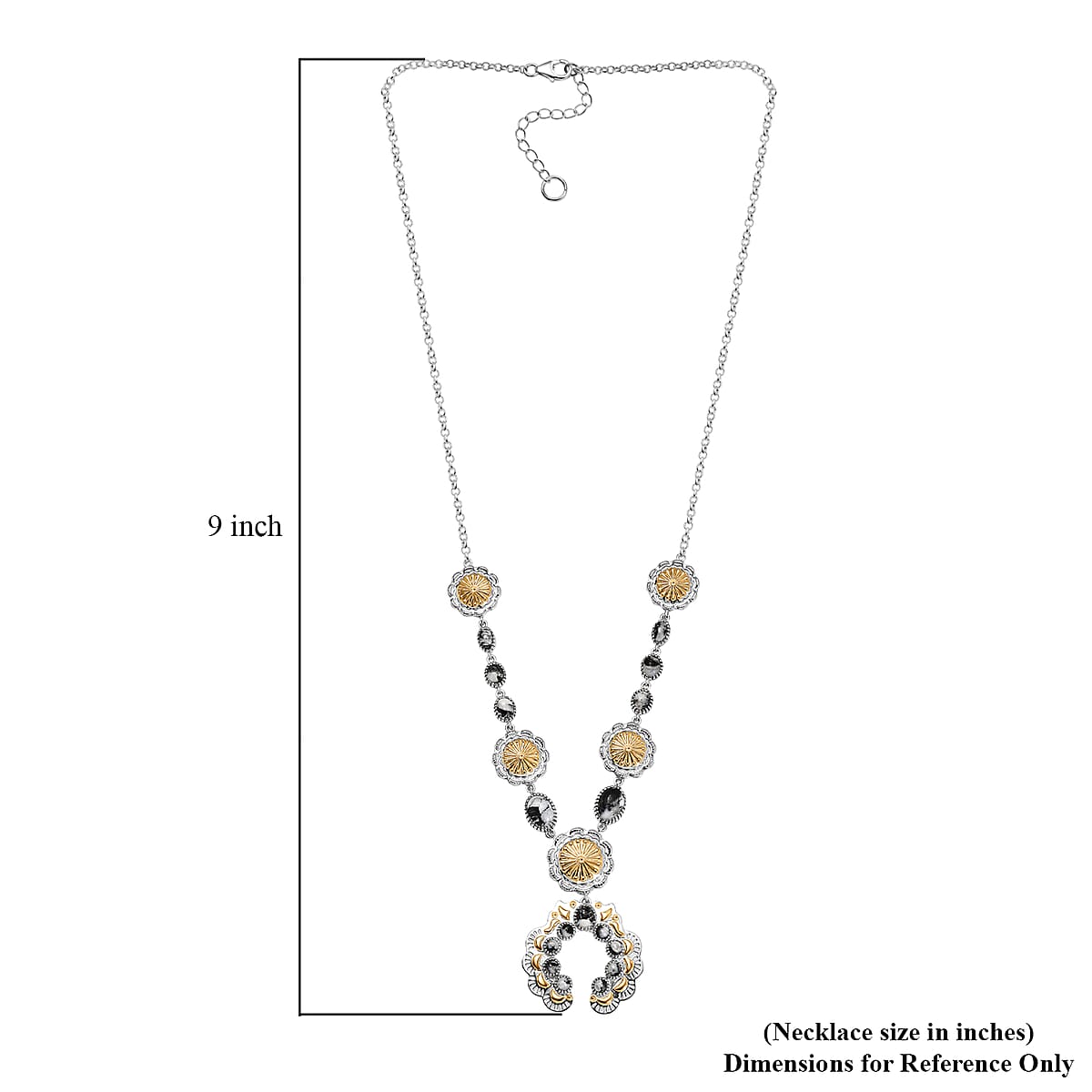 D'Joy Artisan Crafted White Buffalo 6.65 ctw Native American Concho Necklace in 18K YG and Rhodium Over Sterling Silver 18 Inches image number 5