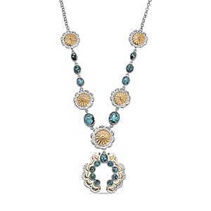 D'Joy Artisan Crafted Blue Moon Turquoise 5.95 ctw Native American Concho Necklace in 18K YG and Rhodium Over Sterling Silver 18 Inches