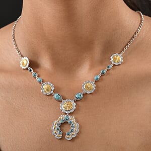 D'Joy Artisan Crafted Blue Moon Turquoise 5.95 ctw Native American Concho Necklace in 18K YG and Rhodium Over Sterling Silver 18 Inches