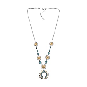 D'Joy Artisan Crafted Blue Moon Turquoise 5.95 ctw Native American Concho Necklace in 18K YG and Rhodium Over Sterling Silver 18 Inches