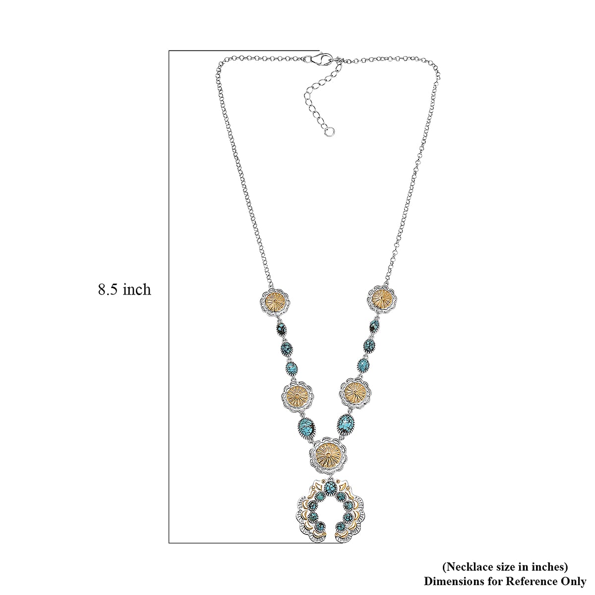 D'Joy Artisan Crafted Blue Moon Turquoise 5.95 ctw Native American Concho Necklace in 18K YG and Rhodium Over Sterling Silver 18 Inches image number 5