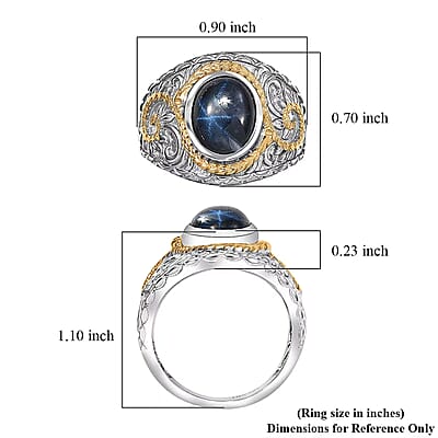 D'Joy Blue Star Sapphire (DF) 4.65 ctw Ring in 14K YG and Rhodium Over Sterling Silver (Size 10.0)
