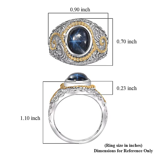 D'Joy Blue Star Sapphire (DF) 4.65 ctw Ring in 14K YG and Rhodium Over Sterling Silver (Size 10.0)